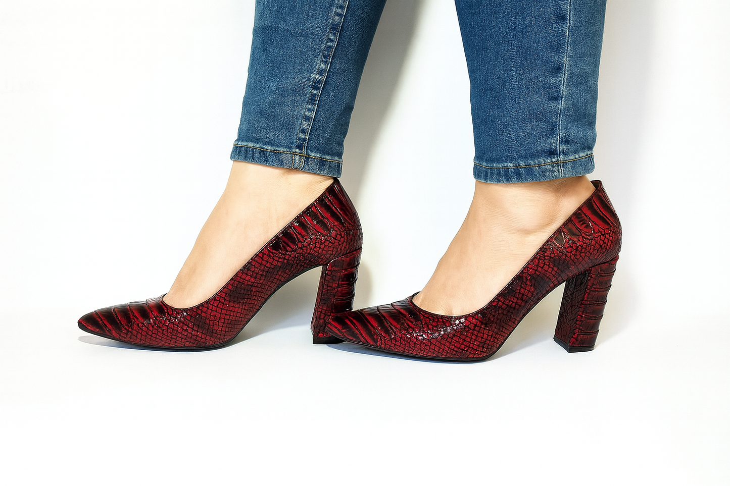 Crimson Croc 9cm Block Heels