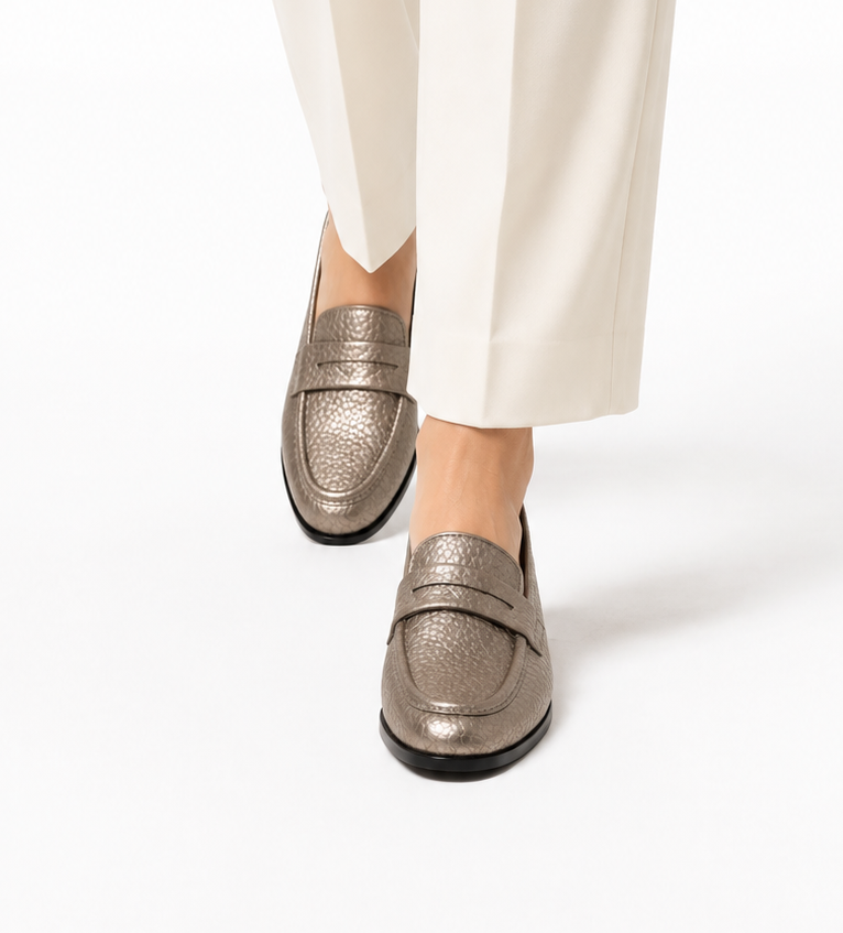 Classic Penny Loafer Flat - Smokey Silver