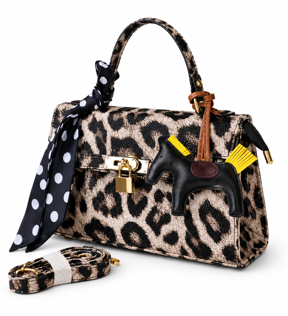 Lock Handbag - Beige Leopard