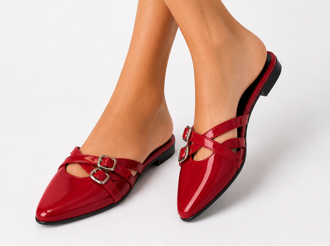 Modern Buckle Flat Mule - Burgundy