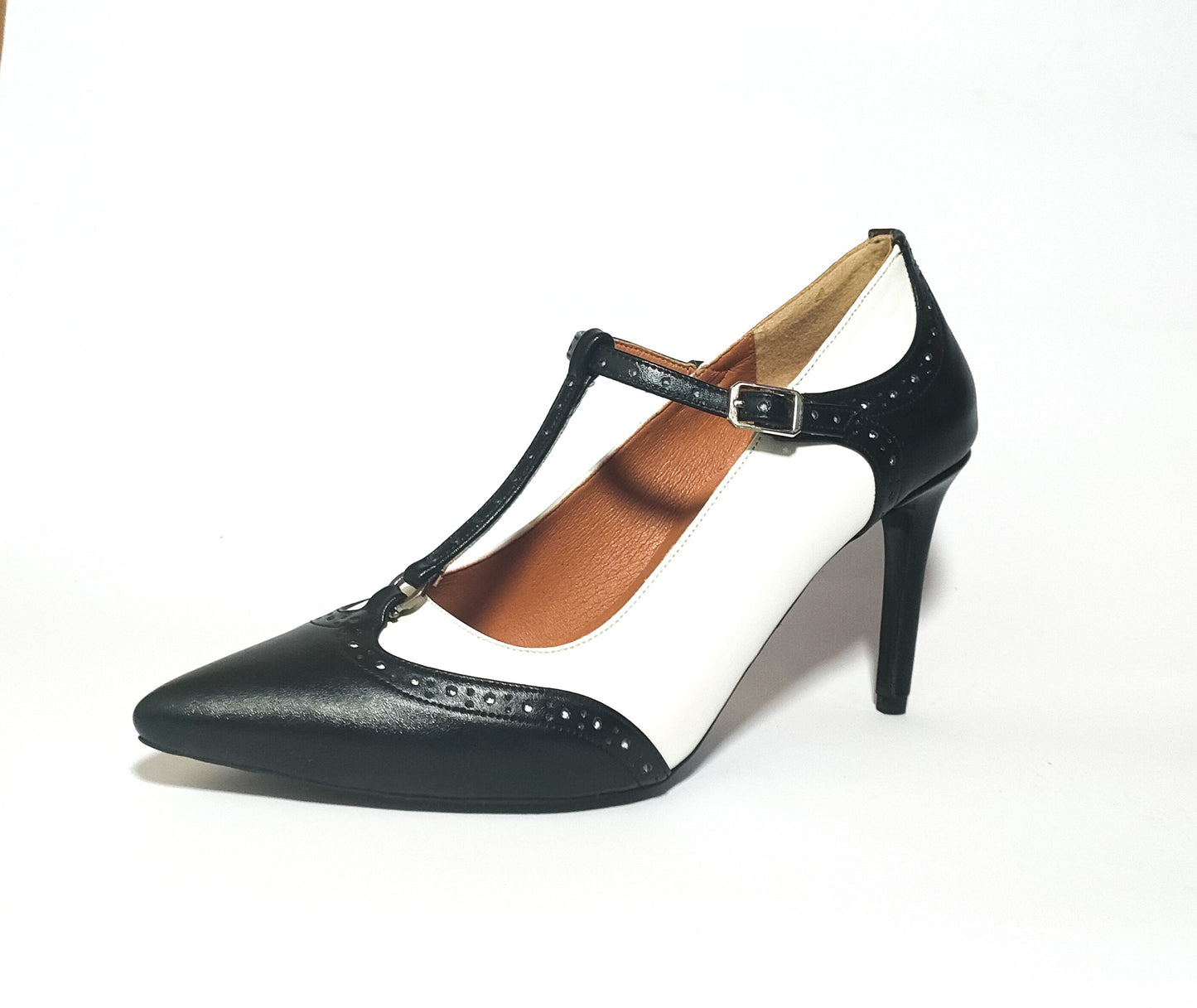 Two-Tone Black X White Mary Jane 7cm thin Heels