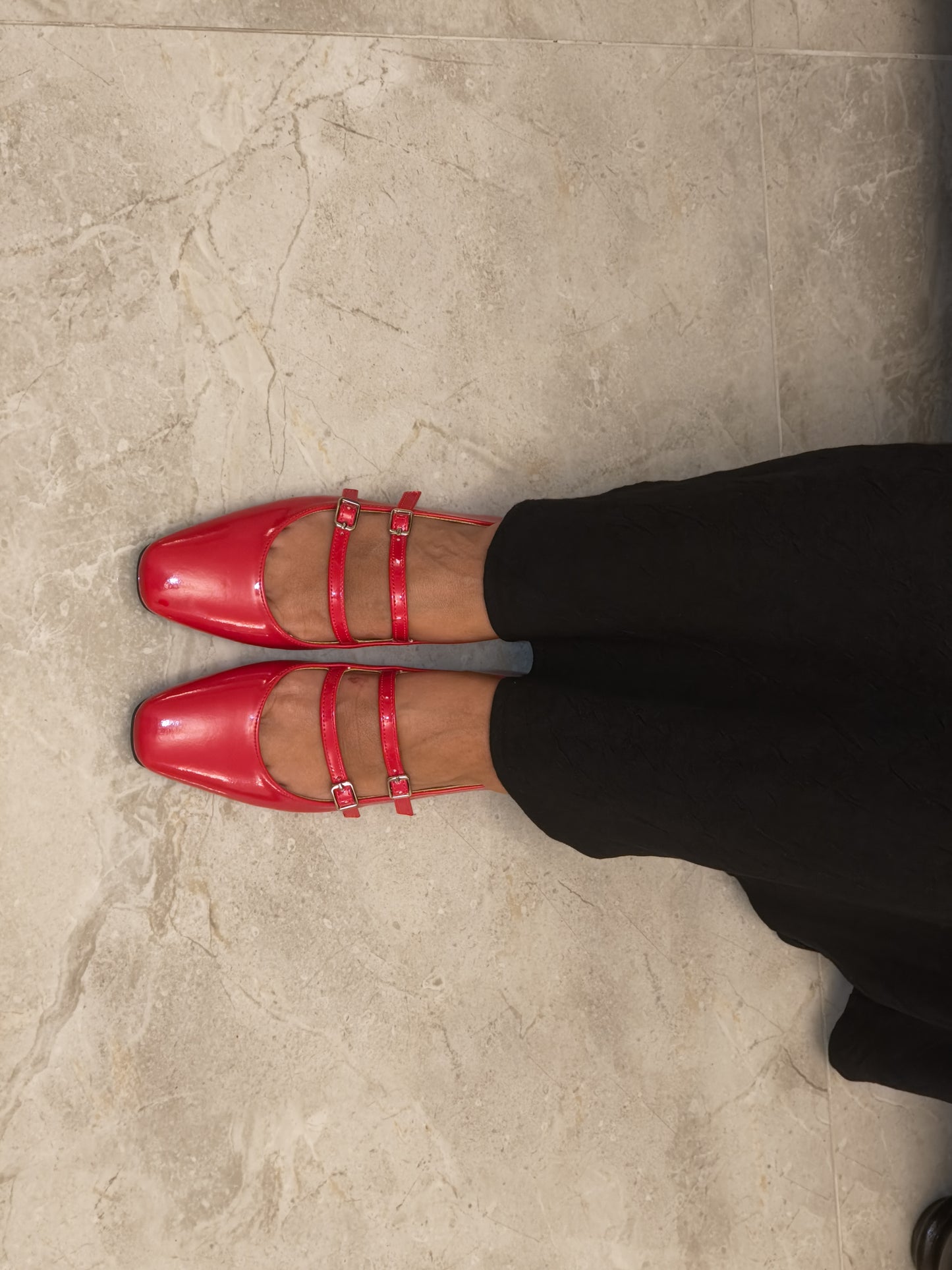 Red Patent Leather Double-Strap Flats