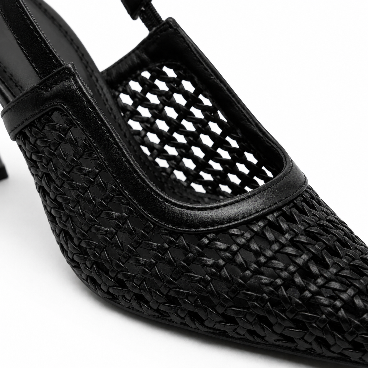 Luna Woven Slingback Heels - Black