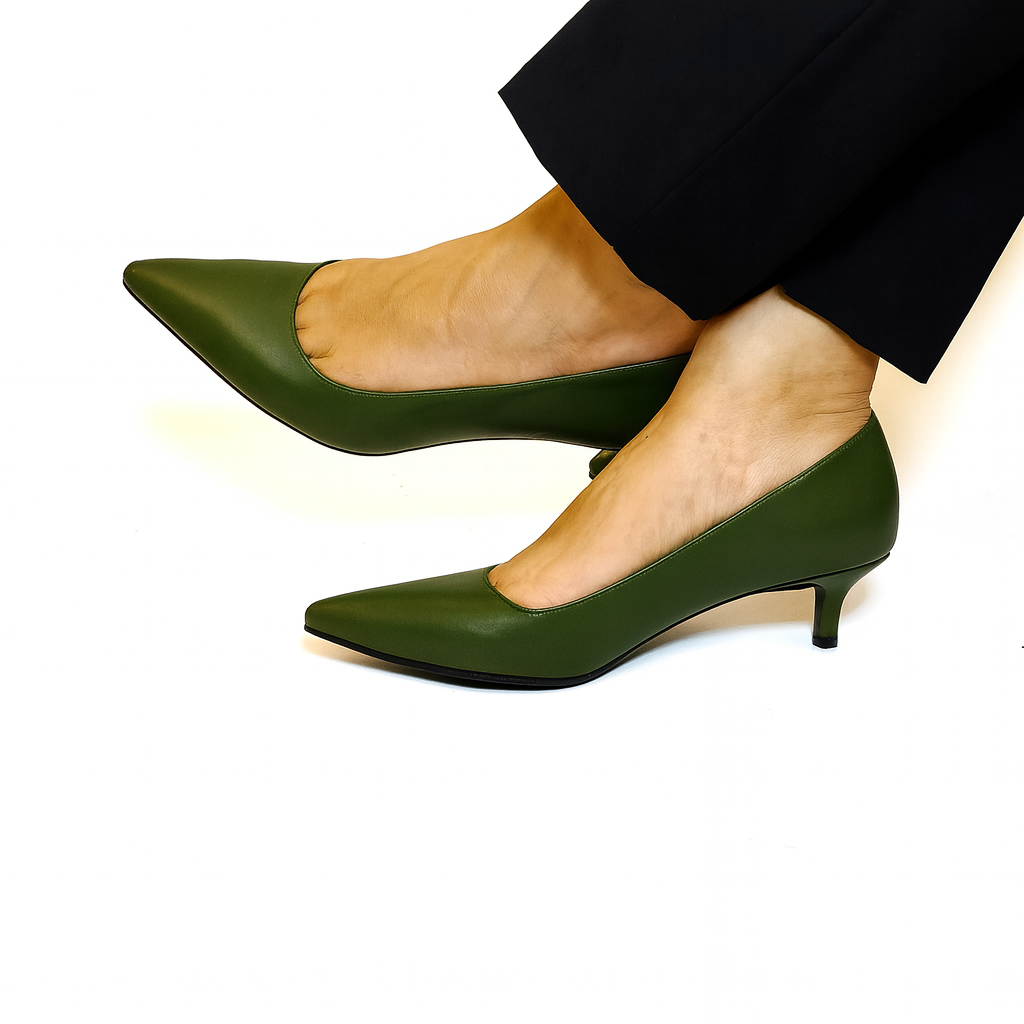 Olive Classic Kitten Heels 5cm .
