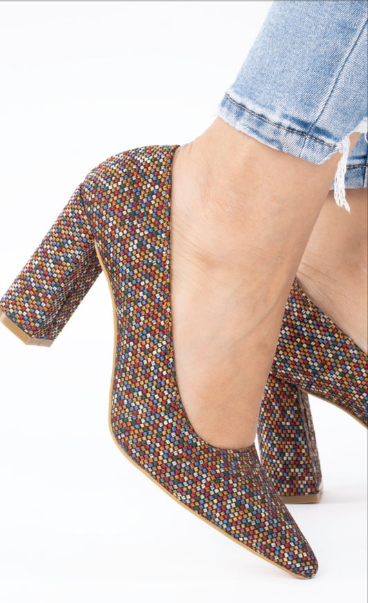 Mosaic Dark 9cm block heels