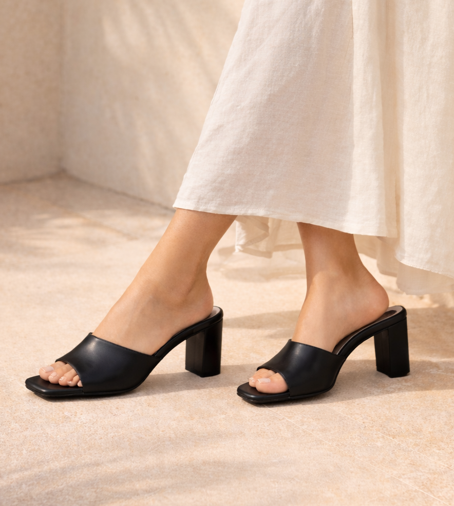 All-Black Heeled Sandals – 7cm