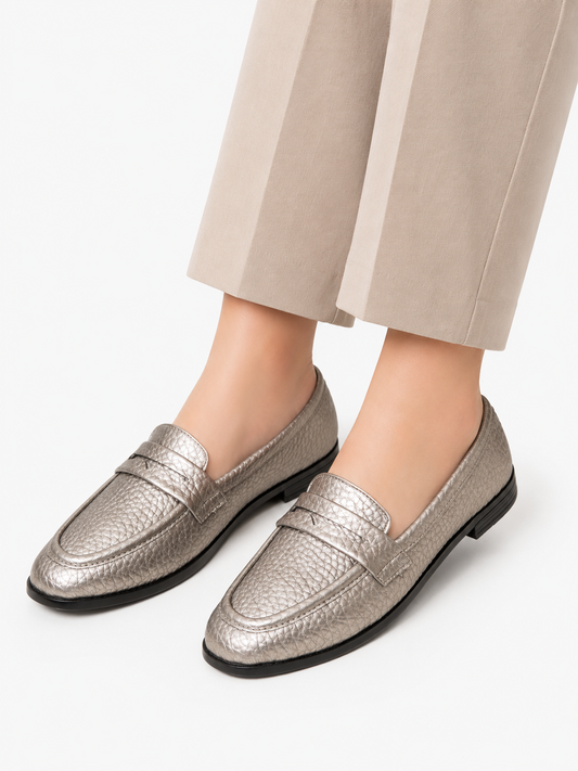 Classic Penny Loafer Flat - Silver