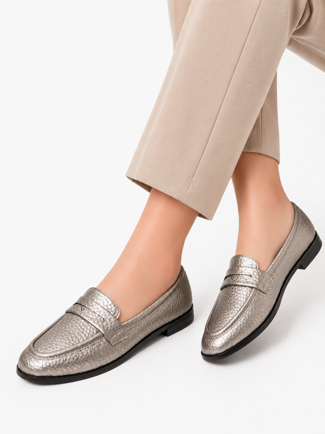 Classic Penny Loafer Flat - Silver