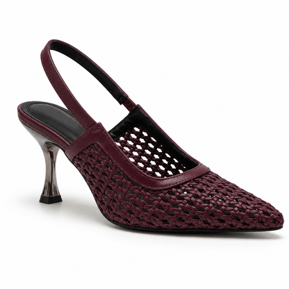 Luna Woven Slingback Heels - Burgundy