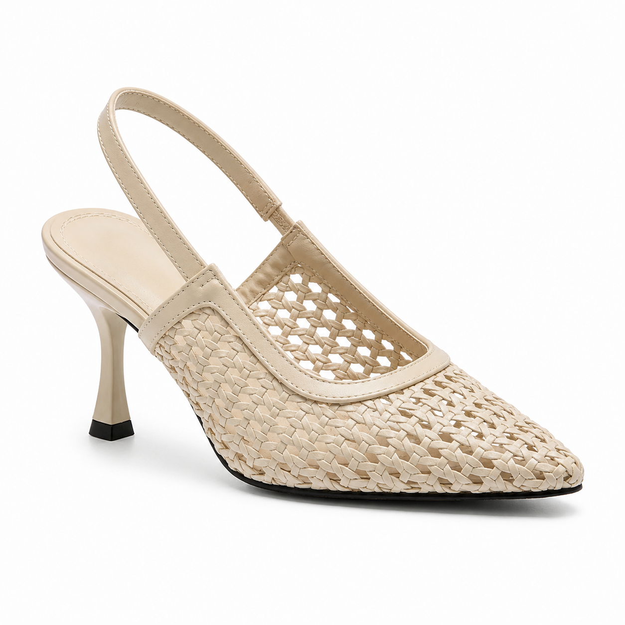 Luna Woven Slingback Heels - Beige