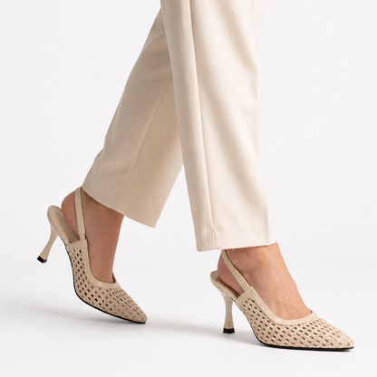 Luna Woven Slingback Heels - Beige