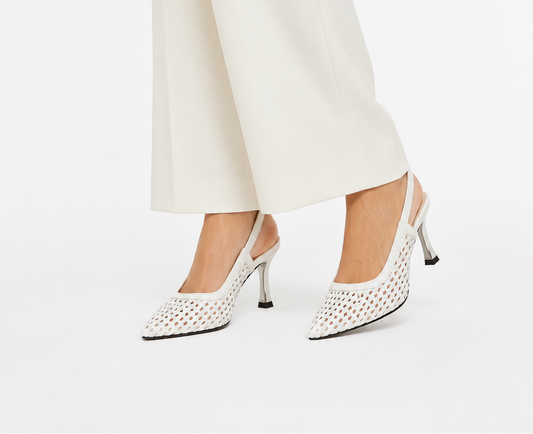 Luna Woven Slingback Heels - white