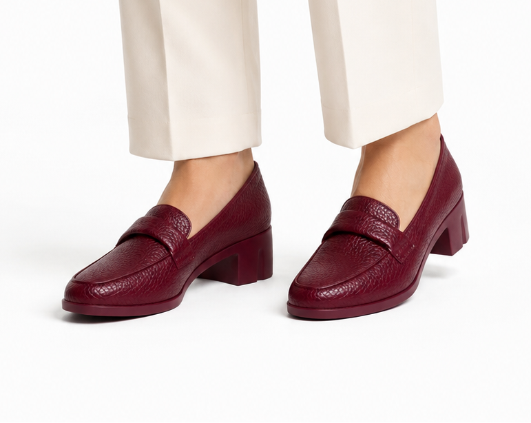 Penny Loafer Block Heel - Burgundy