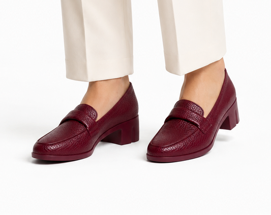 Penny Loafer Block Heel - Burgundy
