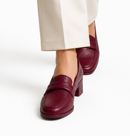 Penny Loafer Block Heel - Burgundy