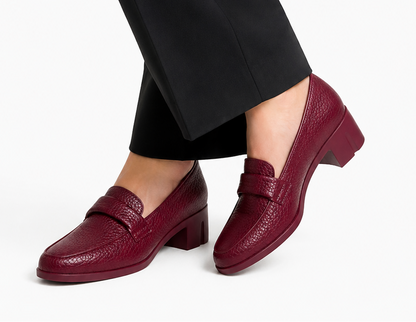 Penny Loafer Block Heel - Burgundy