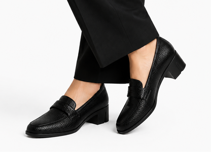 Penny Loafer Block Heel - Black