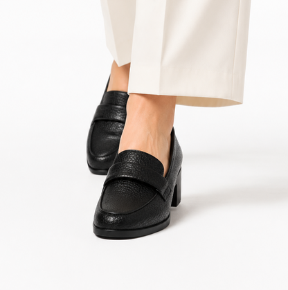 Penny Loafer Block Heel - Black