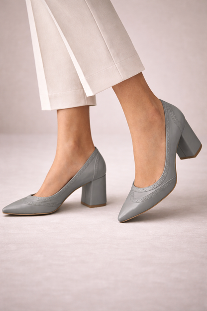 Grey Brogue pump 7cm Block heels