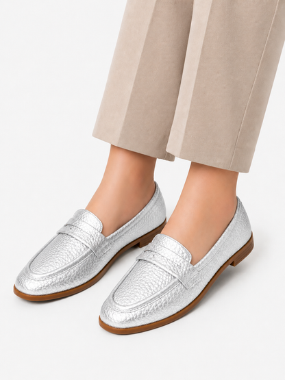 Classic Penny Loafer Flat - Silver