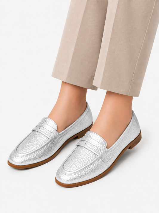Classic Penny Loafer Flat - Silver