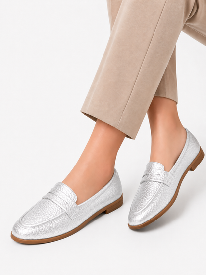 Classic Penny Loafer Flat - Silver