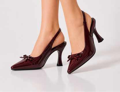 Elegant Bow Slingback Heel burgundy-7cm