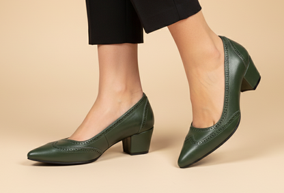 Olive Green Brogue 5cm block heels