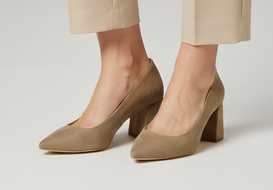 Beige Soft Suede 7cm block heels