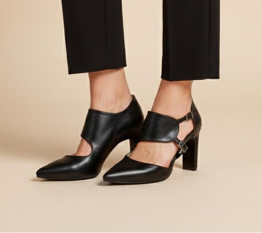 Black double Strap 9cm Block heels