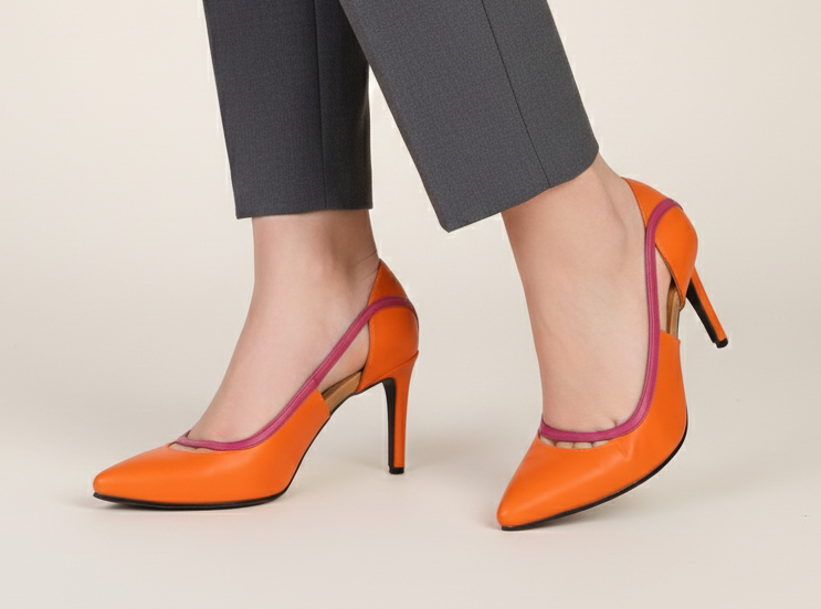 Orange x Fuchsia Cut-Out Pumps 7cm