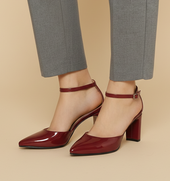 Burgundy Ankle Pumps 7cm heels