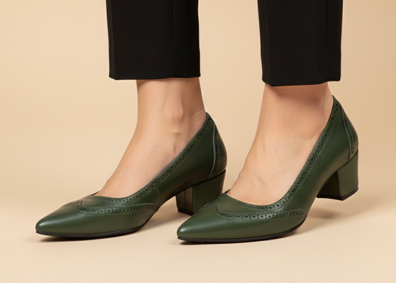 Olive Green Brogue 5cm block heels