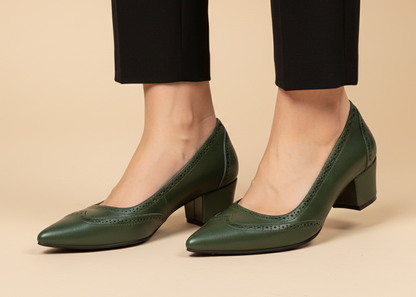 Olive Green Brogue 5cm block heels