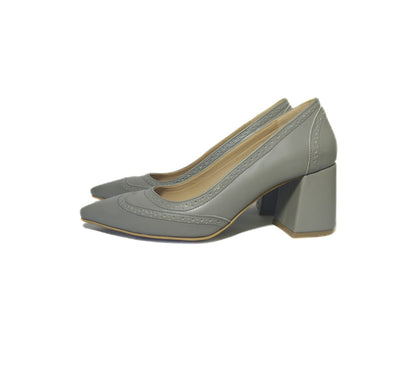 Grey Brogue pump 7cm Block heels