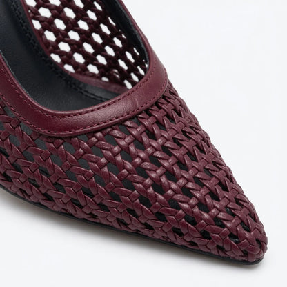 Luna Woven Slingback Heels - Burgundy