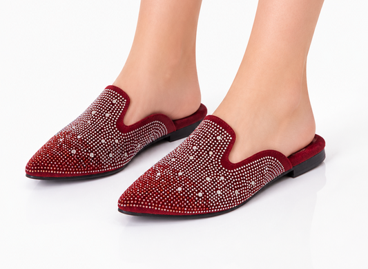 Midnight Crystal Flat Mule – Burgundy