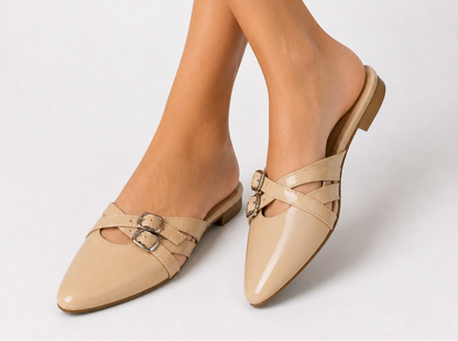 Modern Buckle Flat Mule - Beige