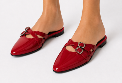Modern Buckle Flat Mule - Burgundy