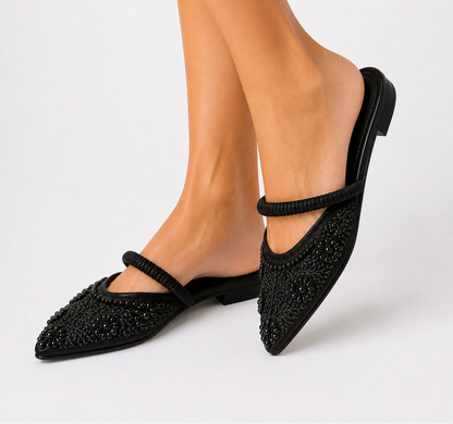 Noir Embellished Strap Mule
