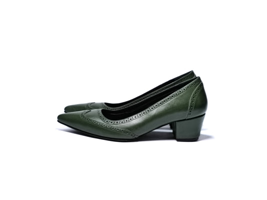 Olive Green Brogue 5cm block heels
