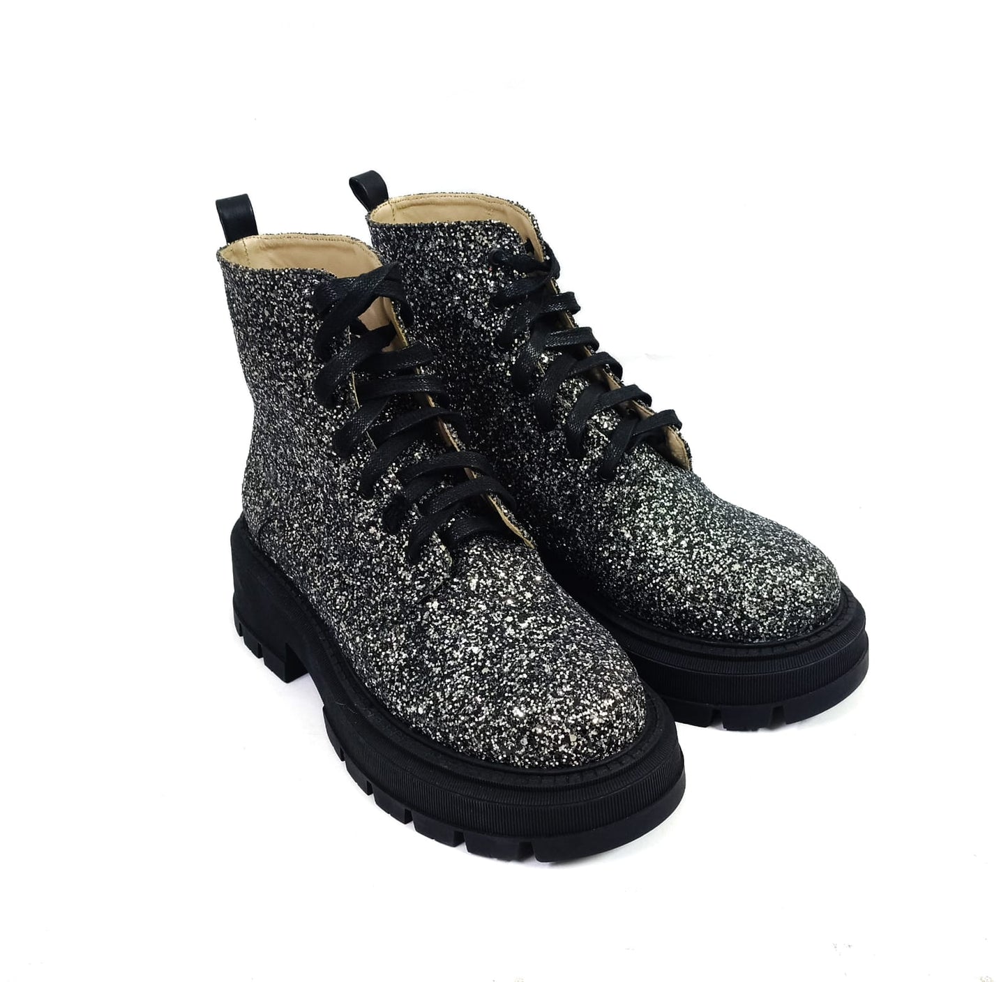 Silver Glitter Combat Boots