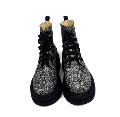 Silver Glitter Combat Boots