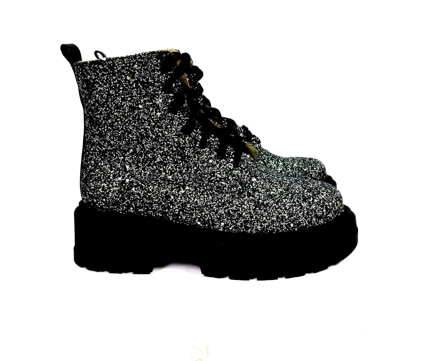 Silver Glitter Combat Boots