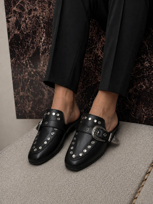 Studded Black Mule