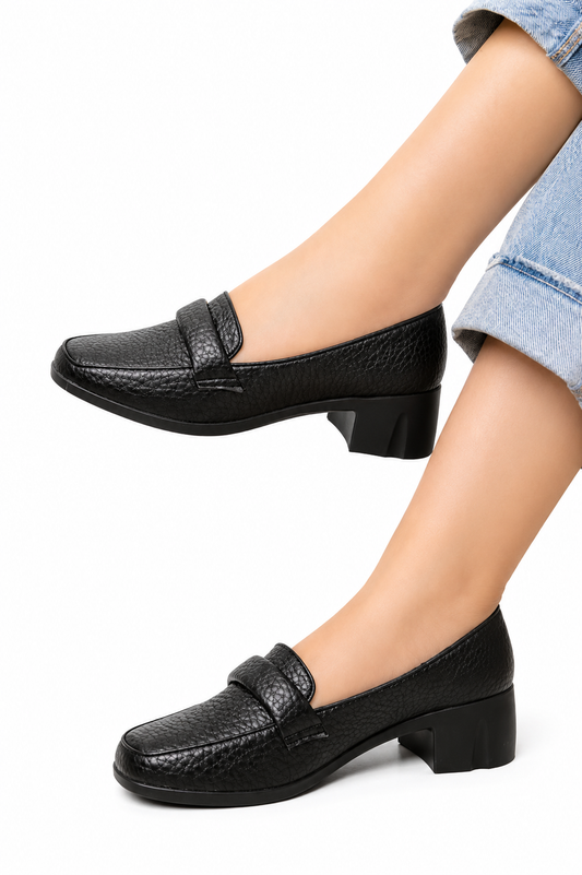 Penny Loafer Block Heel - Black