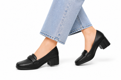 Penny Loafer Block Heel - Black