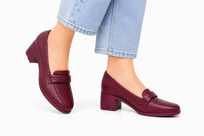 Penny Loafer Block Heel - Burgundy