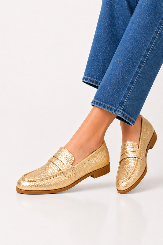 Classic Penny Loafer Flat - Gold