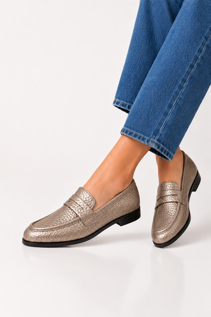 Classic Penny Loafer Flat - Smokey Silver